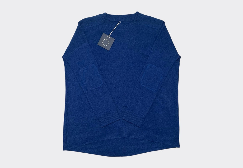 Front product image of Sphere One Box Set Cashmere Sweater in Neptune Marl blue matching cashmere elbow and shoulder patches