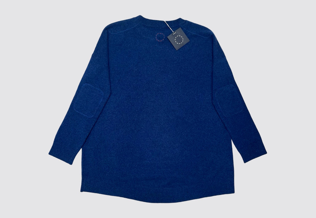 Back product image of Sphere One Box Set Cashmere Sweater in Neptune Marl blue matching cashmere elbow and shoulder patches